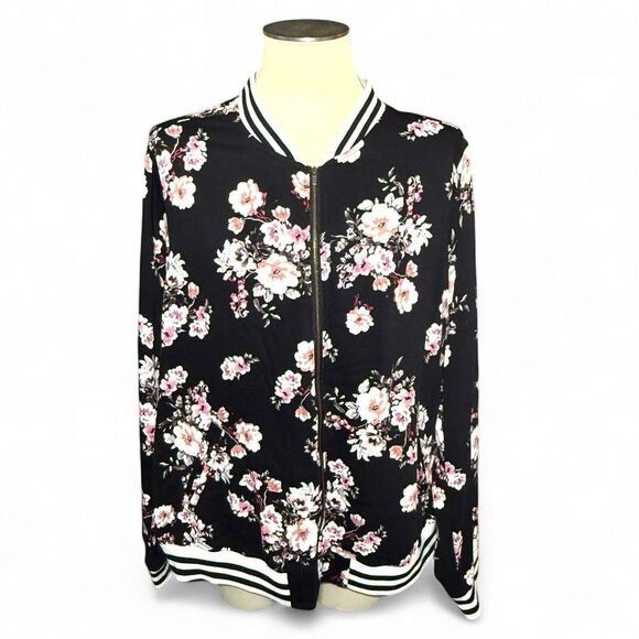Torrid Black Pink Floral Bomber Jacket Full Zip Long Sleeve Women's Plus Size 3X - Picture 1 of 14